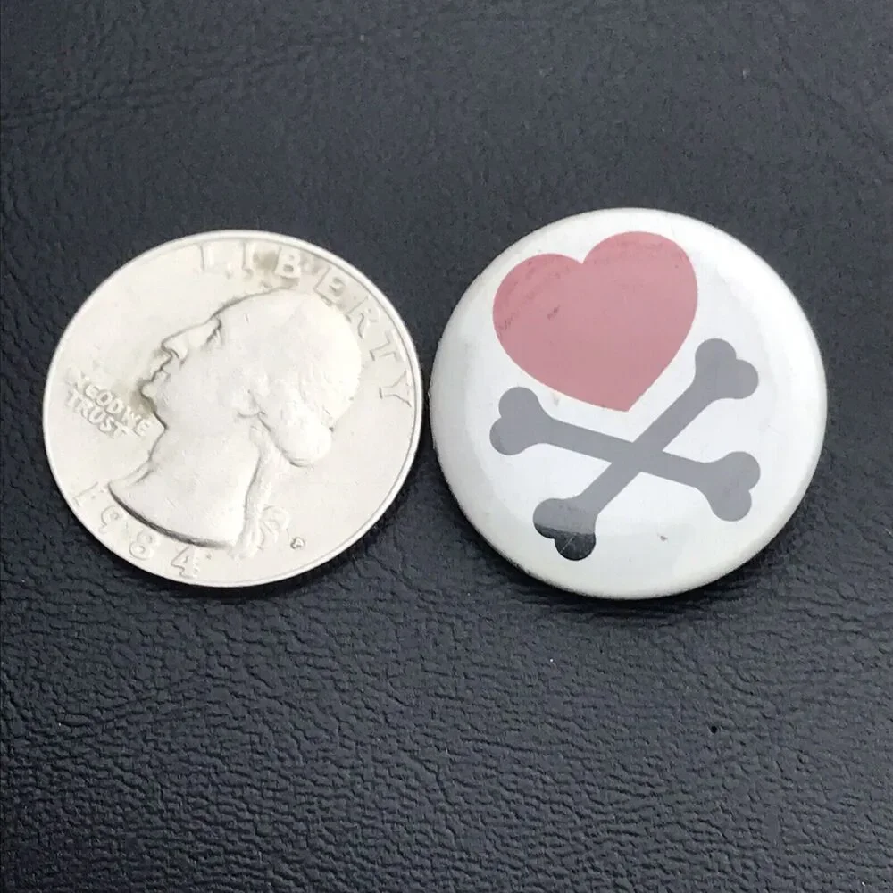 Heart Cross Bones Pin Button Pinback